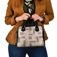 Hawaiian Quilt Tapa On Beige Palaka Motifs Shoulder Handbag