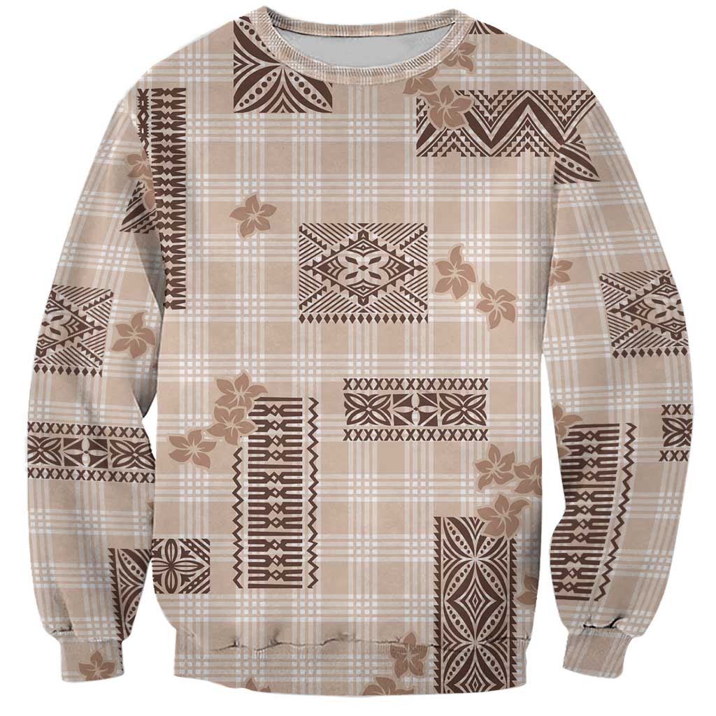 Hawaiian Quilt Tapa On Beige Palaka Motifs Sweatshirt