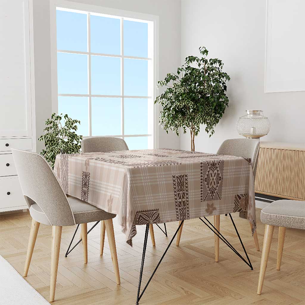 Hawaiian Quilt Tapa On Beige Palaka Motifs Tablecloth