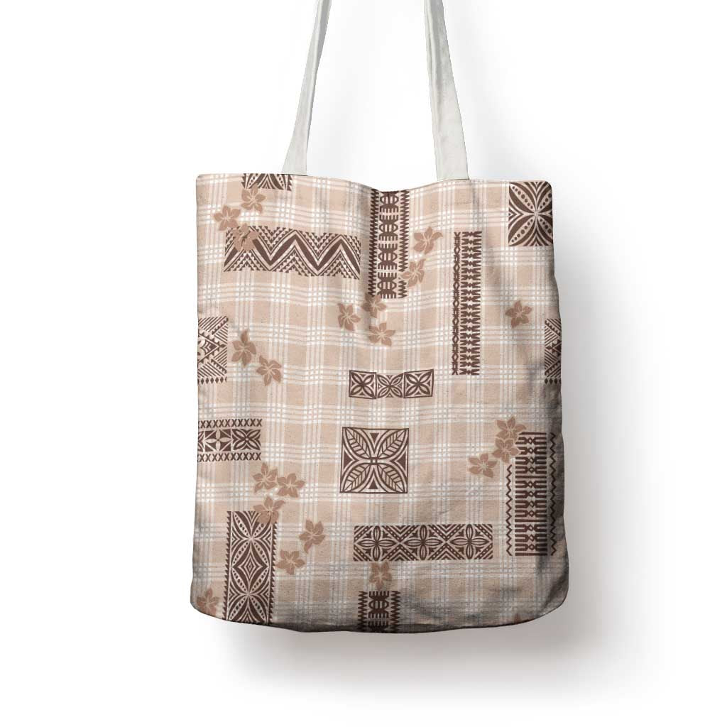 Hawaiian Quilt Tapa On Beige Palaka Motifs Tote Bag