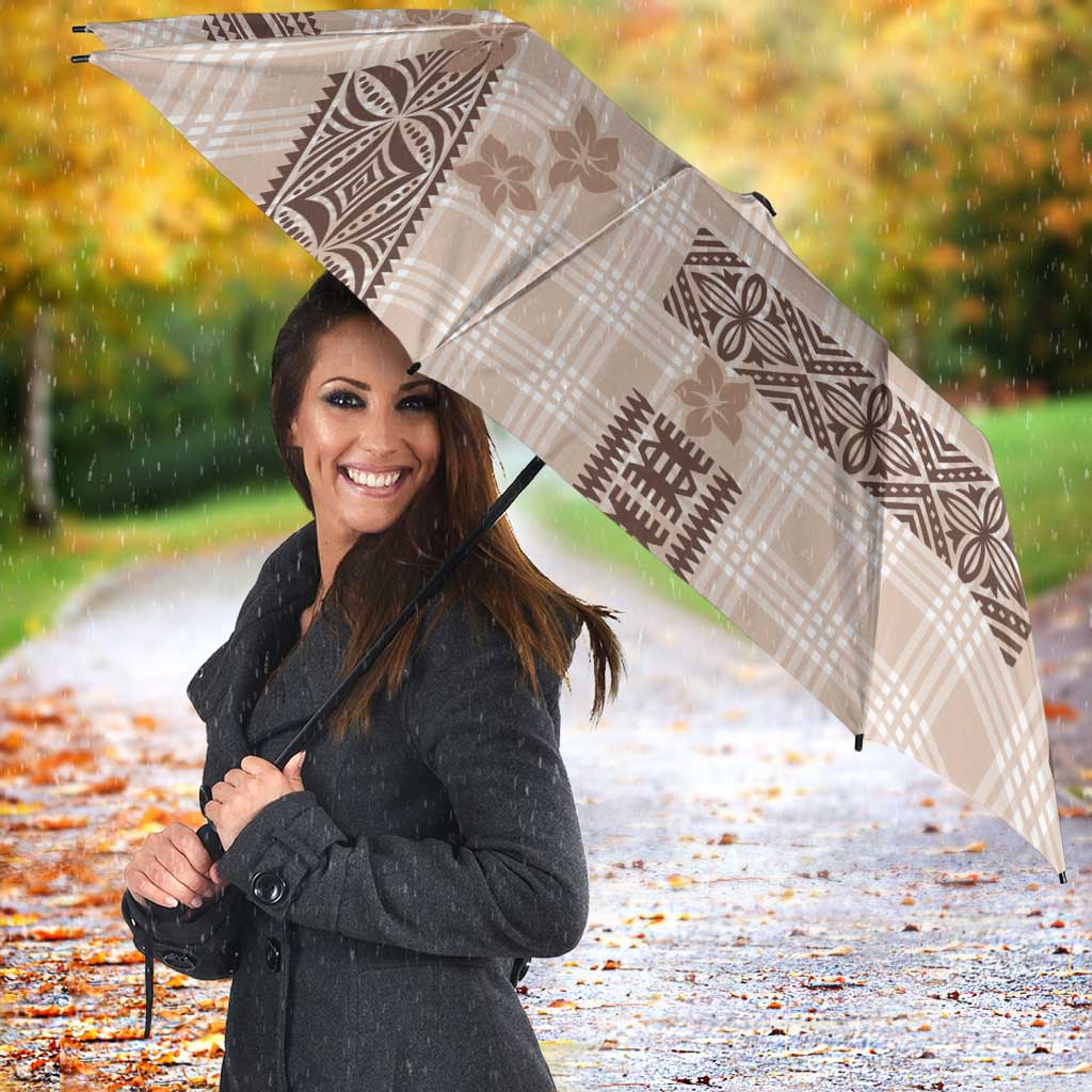 Hawaiian Quilt Tapa On Beige Palaka Motifs Umbrella