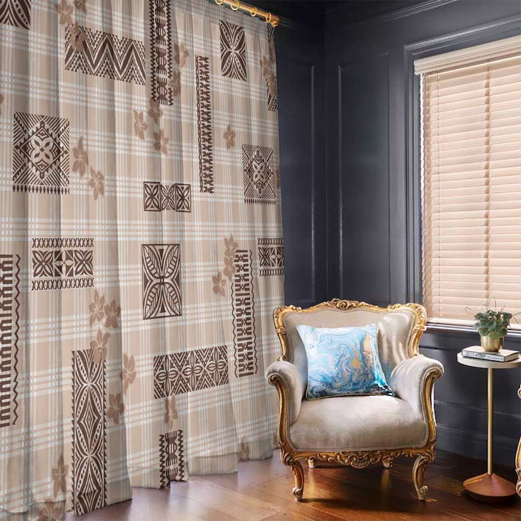 Hawaiian Quilt Tapa On Beige Palaka Motifs Window Curtain