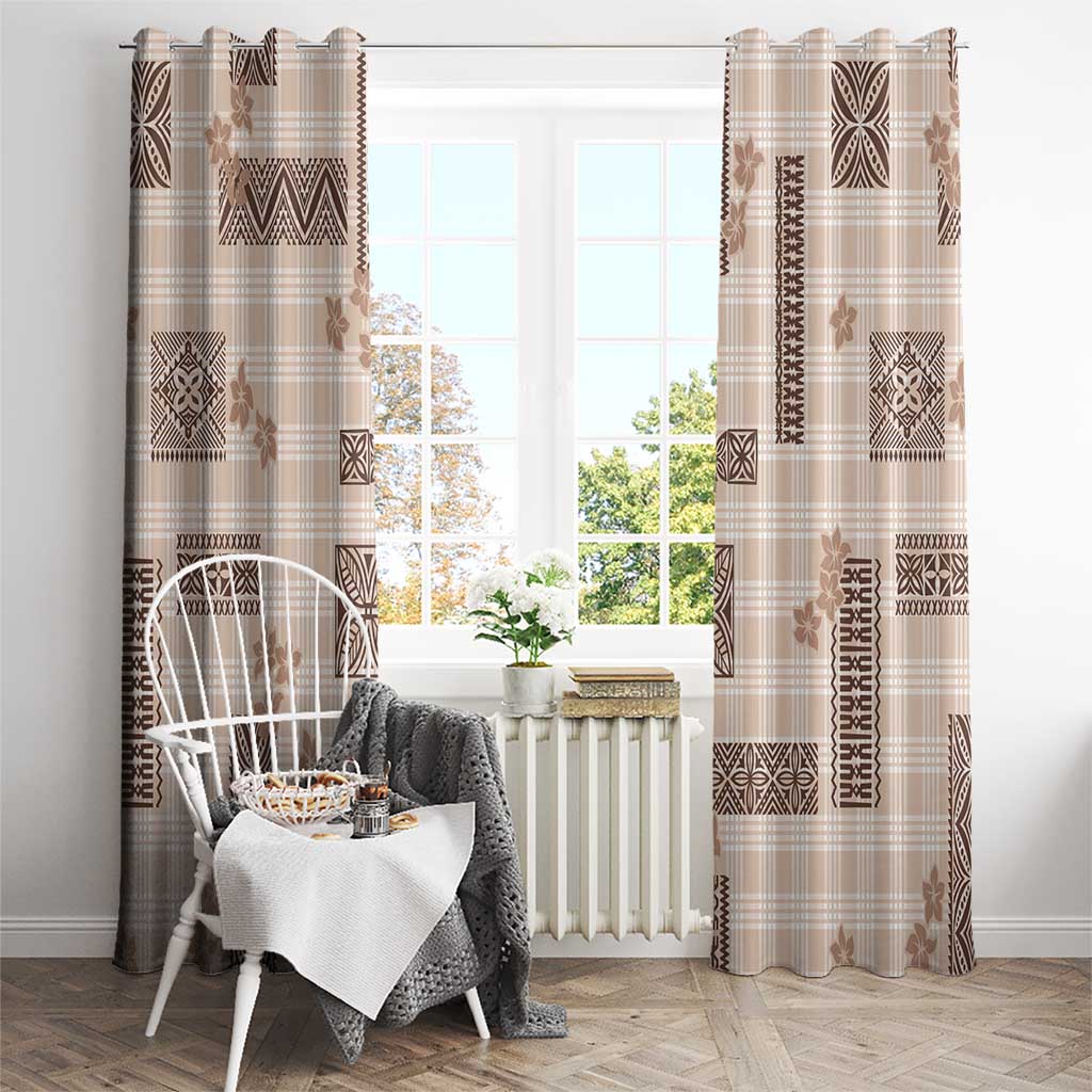 Hawaiian Quilt Tapa On Beige Palaka Motifs Window Curtain