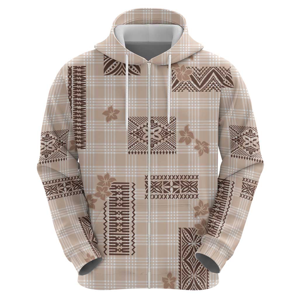 Hawaiian Quilt Tapa On Beige Palaka Motifs Zip Hoodie