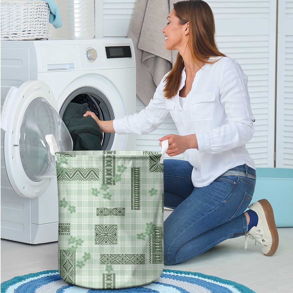 Hawaiian Quilt Tapa On Pastel Mint Palaka Motifs Laundry Basket