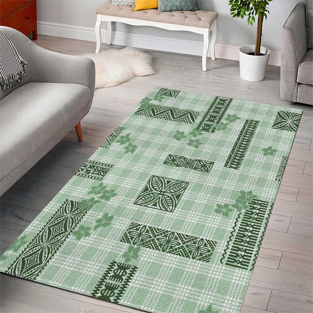 Hawaiian Quilt Tapa On Pastel Mint Palaka Motifs Area Rug