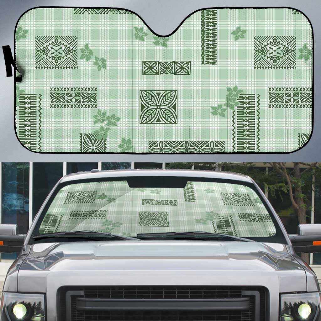 Hawaiian Quilt Tapa On Pastel Mint Palaka Motifs Auto Sun Shade