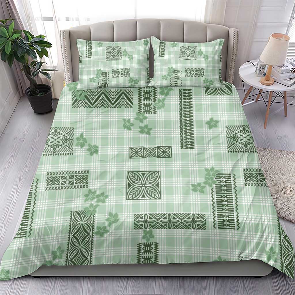 Hawaiian Quilt Tapa On Pastel Mint Palaka Motifs Bedding Set
