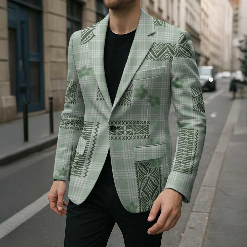 Hawaiian Quilt Tapa On Pastel Mint Palaka Motifs Blazer