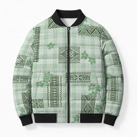 Hawaiian Quilt Tapa On Pastel Mint Palaka Motifs Bomber Puffer Jacket
