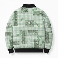 Hawaiian Quilt Tapa On Pastel Mint Palaka Motifs Bomber Puffer Jacket