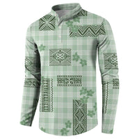 Hawaiian Quilt Tapa On Pastel Mint Palaka Motifs Button Sweatshirt
