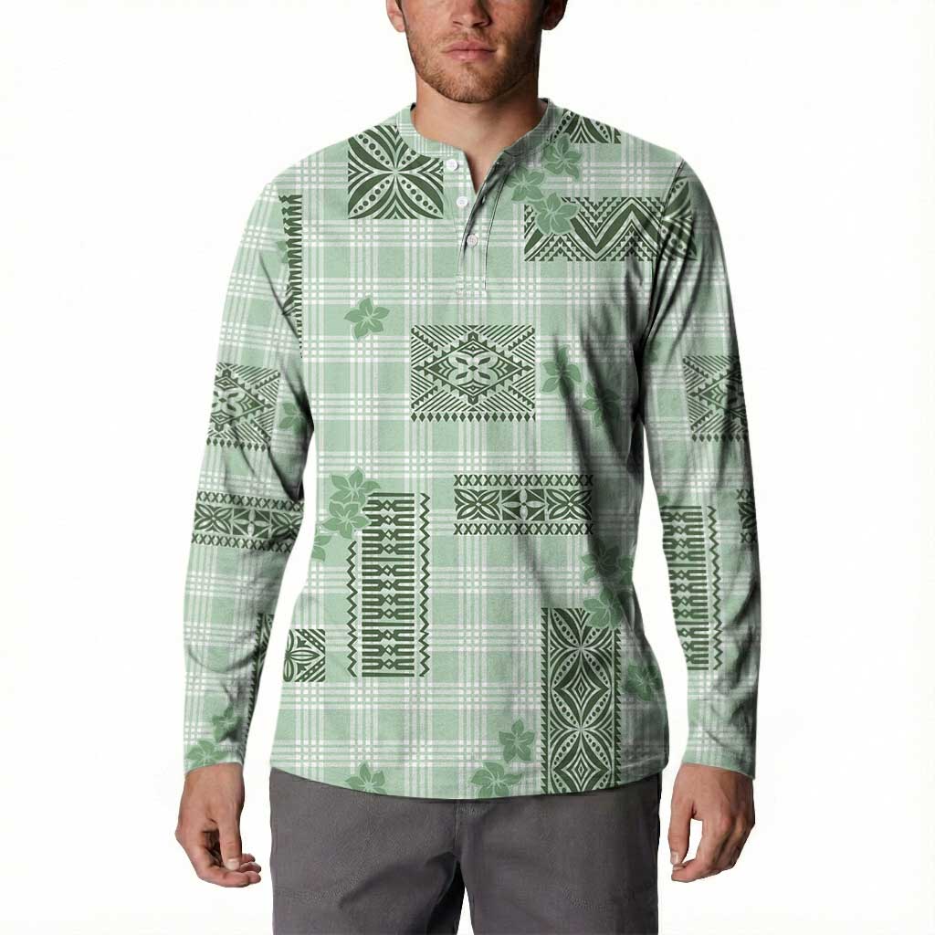 Hawaiian Quilt Tapa On Pastel Mint Palaka Motifs Button Sweatshirt