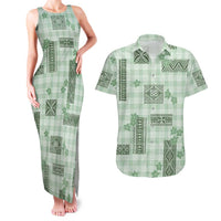 Hawaiian Quilt Tapa On Pastel Mint Palaka Motifs Couples Matching Tank Maxi Dress and Hawaiian Shirt LT7 Mint - Polynesian Pride