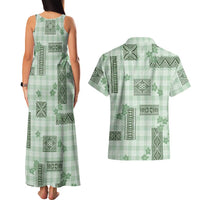 Hawaiian Quilt Tapa On Pastel Mint Palaka Motifs Couples Matching Tank Maxi Dress and Hawaiian Shirt LT7 - Polynesian Pride