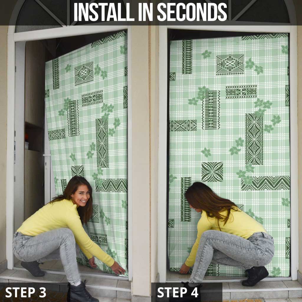 Hawaiian Quilt Tapa On Pastel Mint Palaka Motifs Door Cover