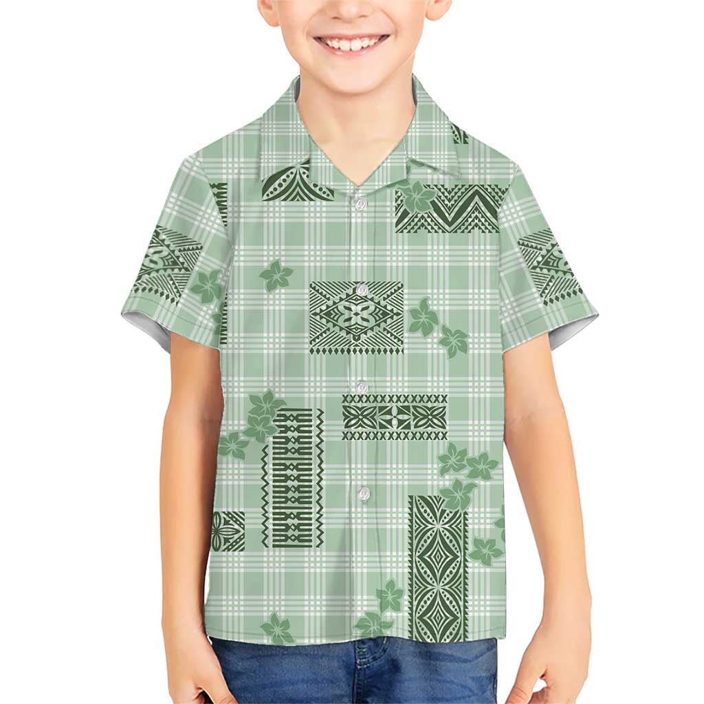 Hawaiian Quilt Tapa On Pastel Mint Palaka Motifs Family Matching Mermaid Dress and Hawaiian Shirt LT7 Son's Shirt Mint - Polynesian Pride