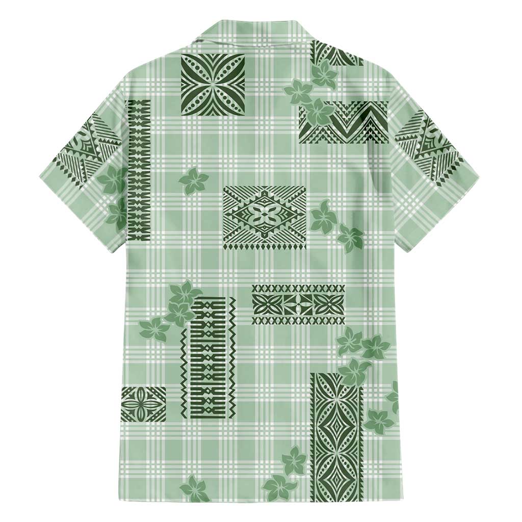 Hawaiian Quilt Tapa On Pastel Mint Palaka Motifs Family Matching Off The Shoulder Long Sleeve Dress and Hawaiian Shirt LT7 - Polynesian Pride