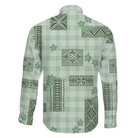 Hawaiian Quilt Tapa On Pastel Mint Palaka Motifs Family Matching Off The Shoulder Long Sleeve Dress and Hawaiian Shirt LT7 - Polynesian Pride