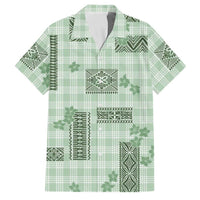 Hawaiian Quilt Tapa On Pastel Mint Palaka Motifs Family Matching Off Shoulder Maxi Dress and Hawaiian Shirt LT7 Dad's Shirt - Short Sleeve Mint - Polynesian Pride