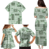Hawaiian Quilt Tapa On Pastel Mint Palaka Motifs Family Matching Puletasi and Hawaiian Shirt LT7 - Polynesian Pride