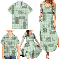 Hawaiian Quilt Tapa On Pastel Mint Palaka Motifs Family Matching Summer Maxi Dress and Hawaiian Shirt LT7 - Polynesian Pride