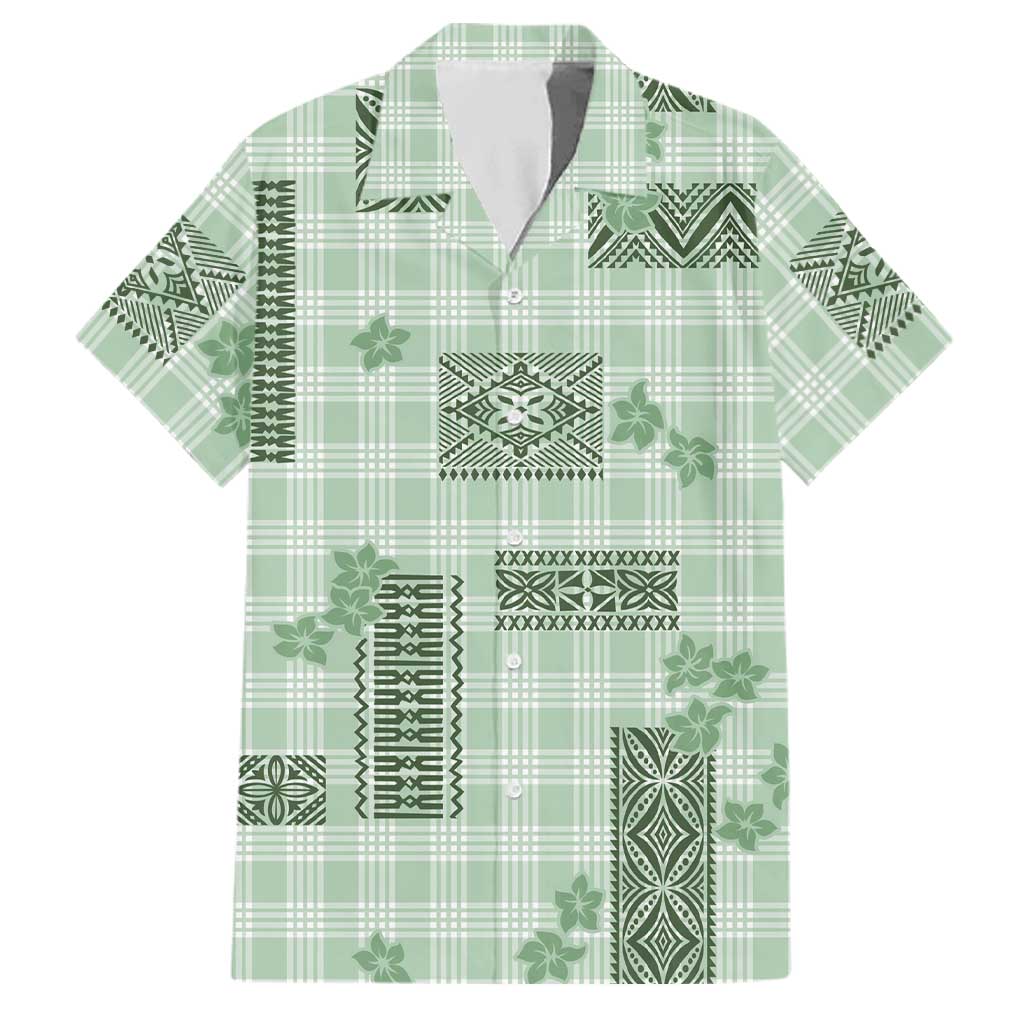 Hawaiian Quilt Tapa On Pastel Mint Palaka Motifs Family Matching Summer Maxi Dress and Hawaiian Shirt LT7 Dad's Shirt - Short Sleeve Mint - Polynesian Pride