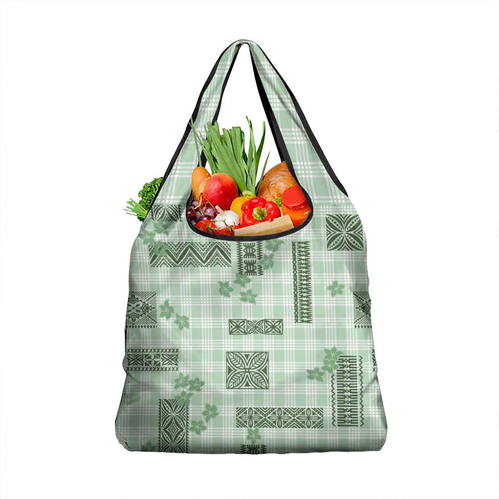Hawaiian Quilt Tapa On Pastel Mint Palaka Motifs Grocery Bag