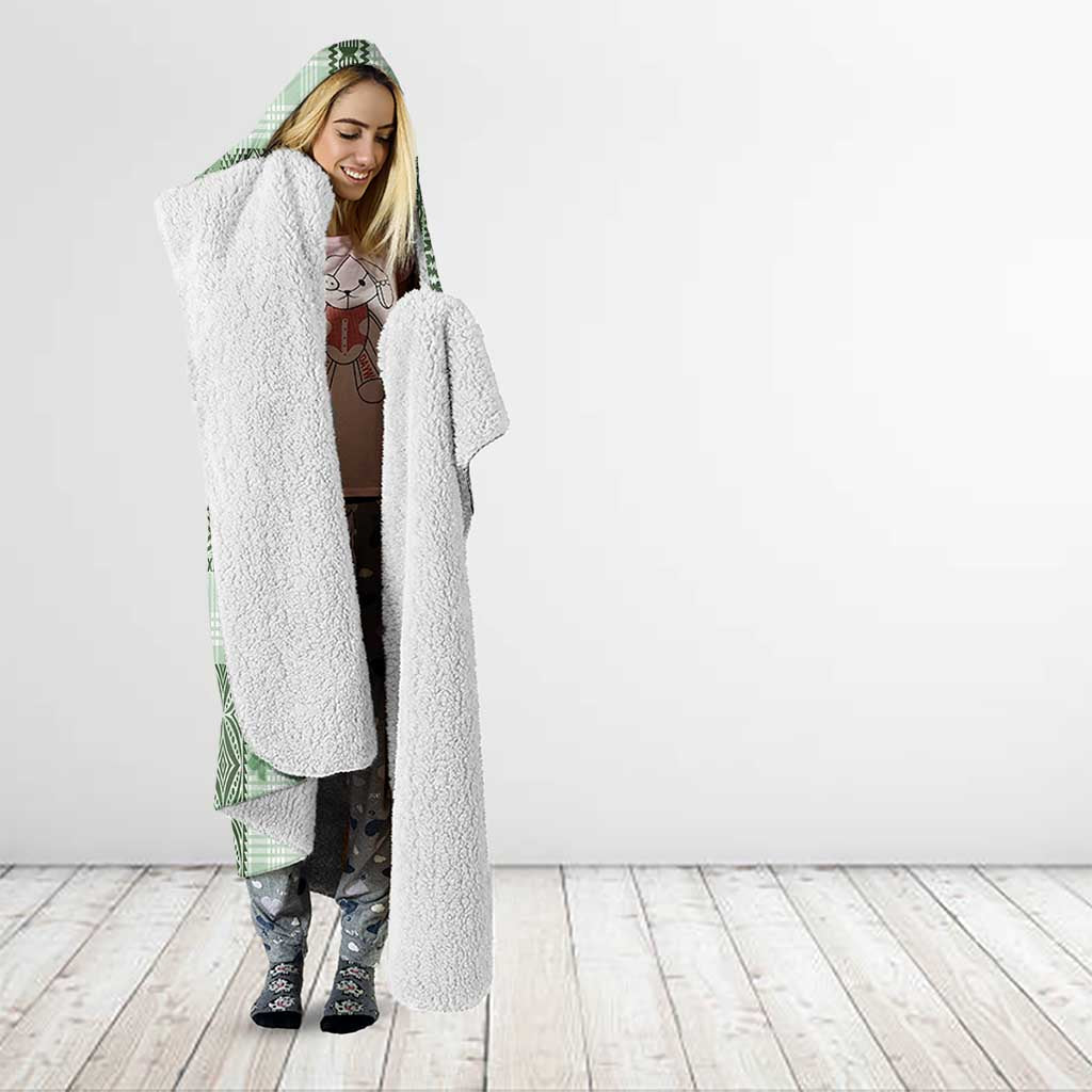Hawaiian Quilt Tapa On Pastel Mint Palaka Motifs Hooded Blanket