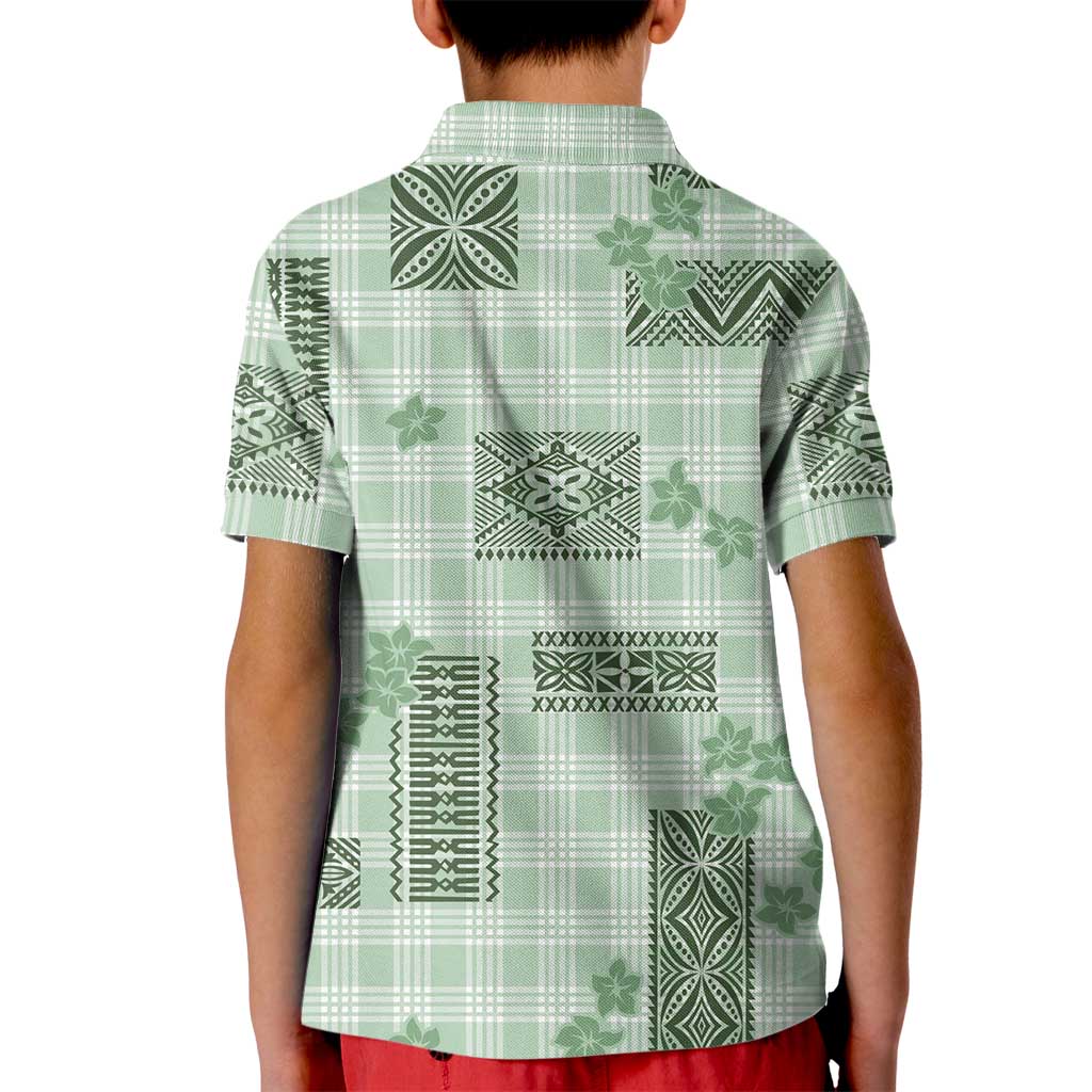 Hawaiian Quilt Tapa On Pastel Mint Palaka Motifs Kid Polo Shirt