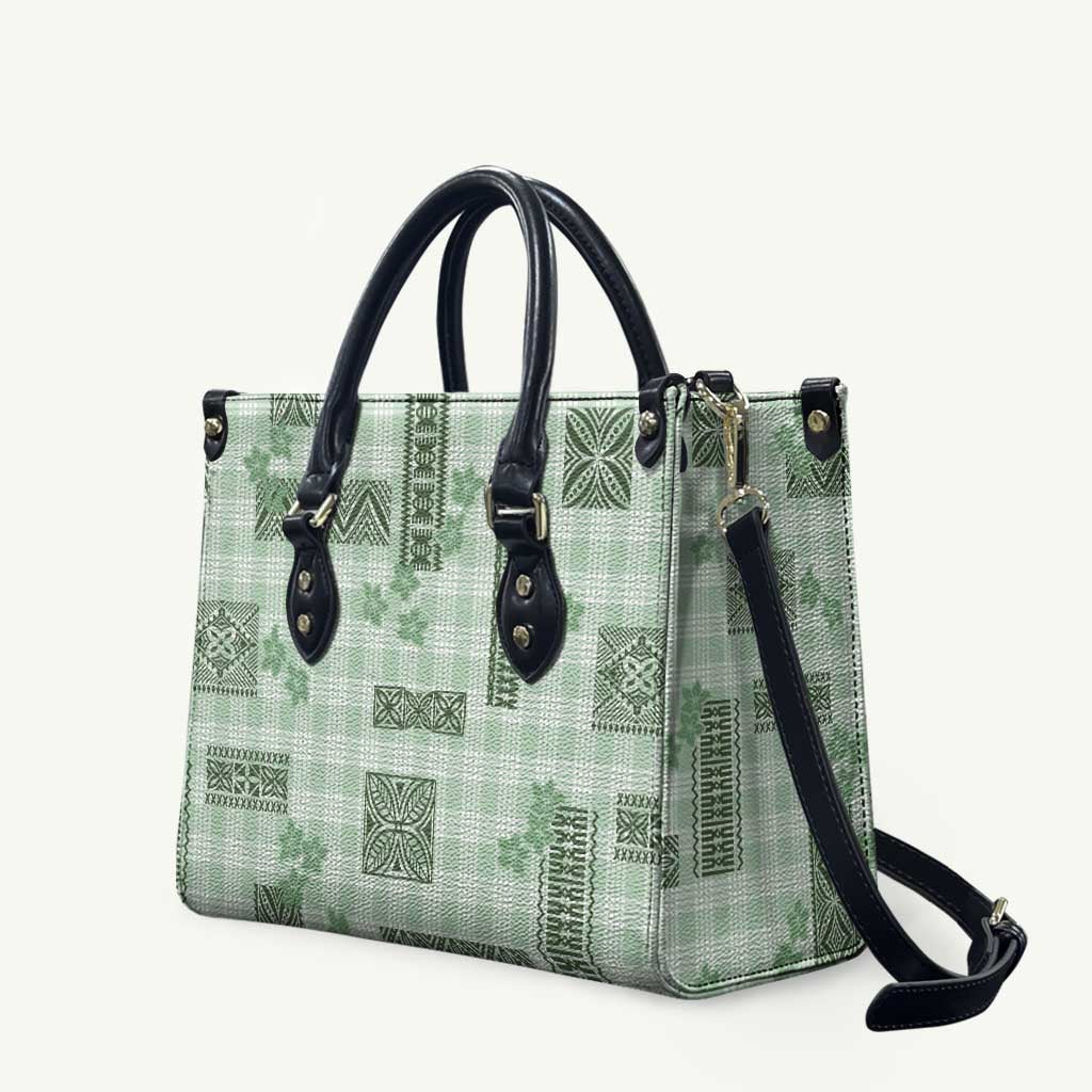 Hawaiian Quilt Tapa On Pastel Mint Palaka Motifs Leather Bag