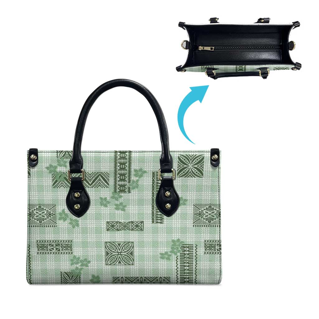Hawaiian Quilt Tapa On Pastel Mint Palaka Motifs Leather Bag