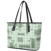 Hawaiian Quilt Tapa On Pastel Mint Palaka Motifs Leather Tote Bag