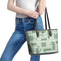 Hawaiian Quilt Tapa On Pastel Mint Palaka Motifs Leather Tote Bag