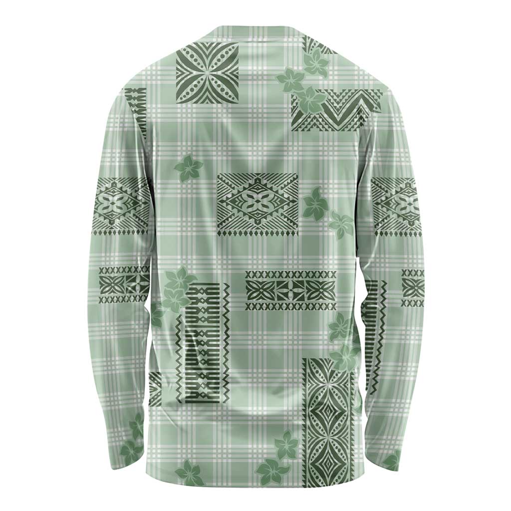 Hawaiian Quilt Tapa On Pastel Mint Palaka Motifs Long Sleeve Shirt