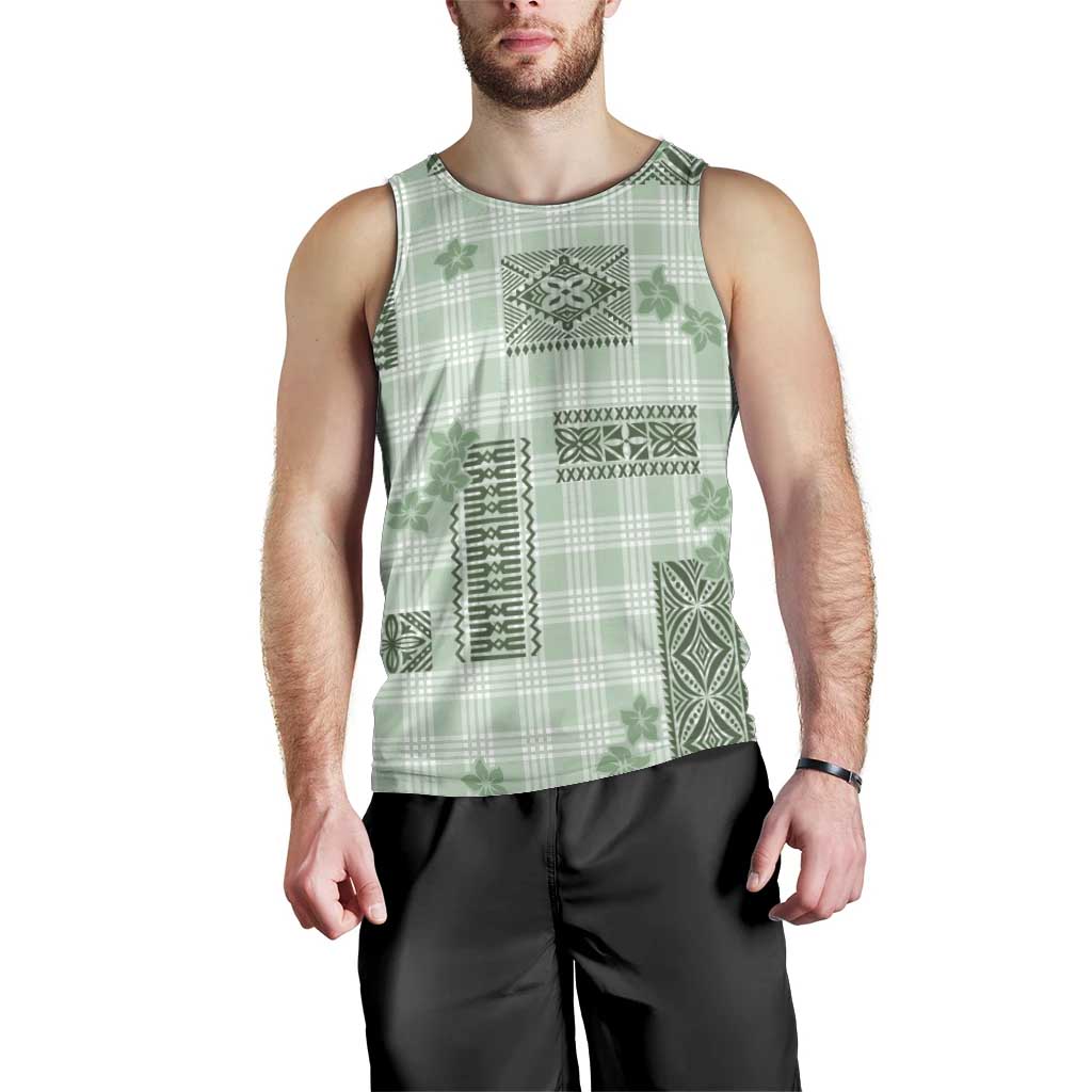 Hawaiian Quilt Tapa On Pastel Mint Palaka Motifs Men Tank Top