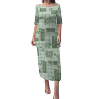 Hawaiian Quilt Tapa On Pastel Mint Palaka Motifs Puletasi