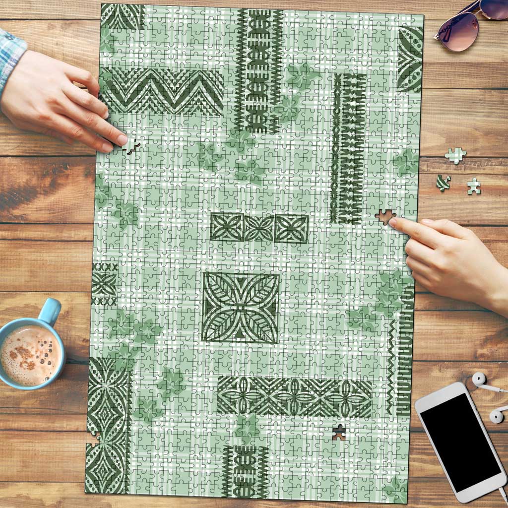 Hawaiian Quilt Tapa On Pastel Mint Palaka Motifs Puzzle