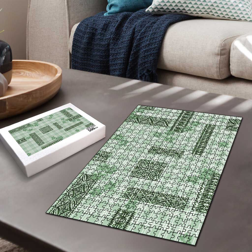 Hawaiian Quilt Tapa On Pastel Mint Palaka Motifs Puzzle