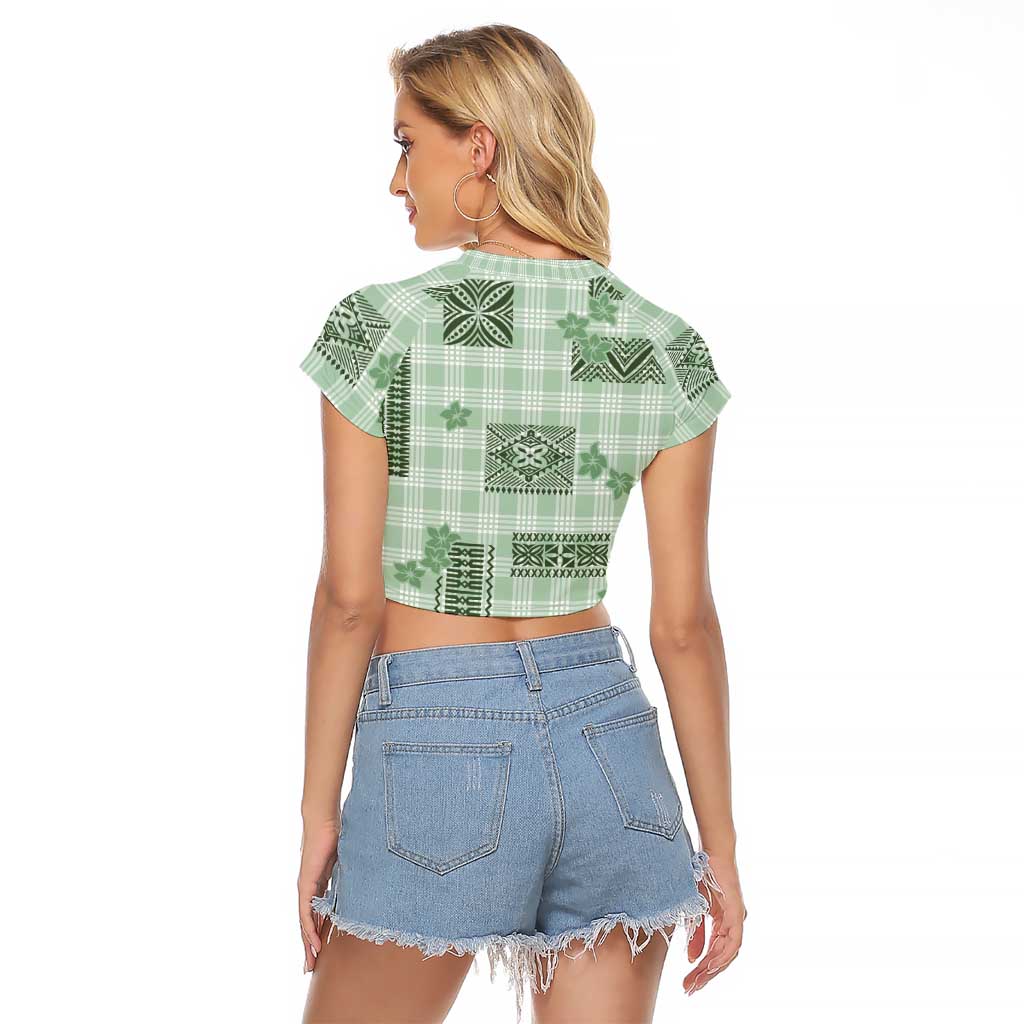 Hawaiian Quilt Tapa On Pastel Mint Palaka Motifs Raglan Cropped T Shirt