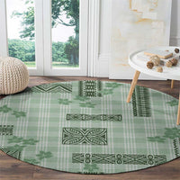 Hawaiian Quilt Tapa On Pastel Mint Palaka Motifs Round Carpet