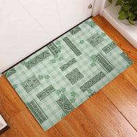 Hawaiian Quilt Tapa On Pastel Mint Palaka Motifs Rubber Doormat