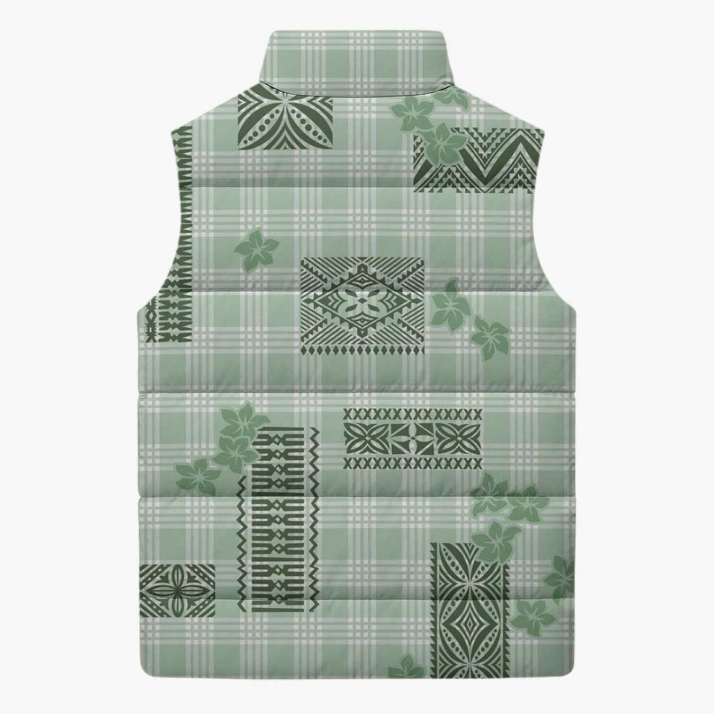 Hawaiian Quilt Tapa On Pastel Mint Palaka Motifs Sleeveless Puffer Jacket