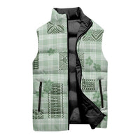Hawaiian Quilt Tapa On Pastel Mint Palaka Motifs Sleeveless Puffer Jacket