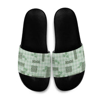 Hawaiian Quilt Tapa On Pastel Mint Palaka Motifs Slide Sandals