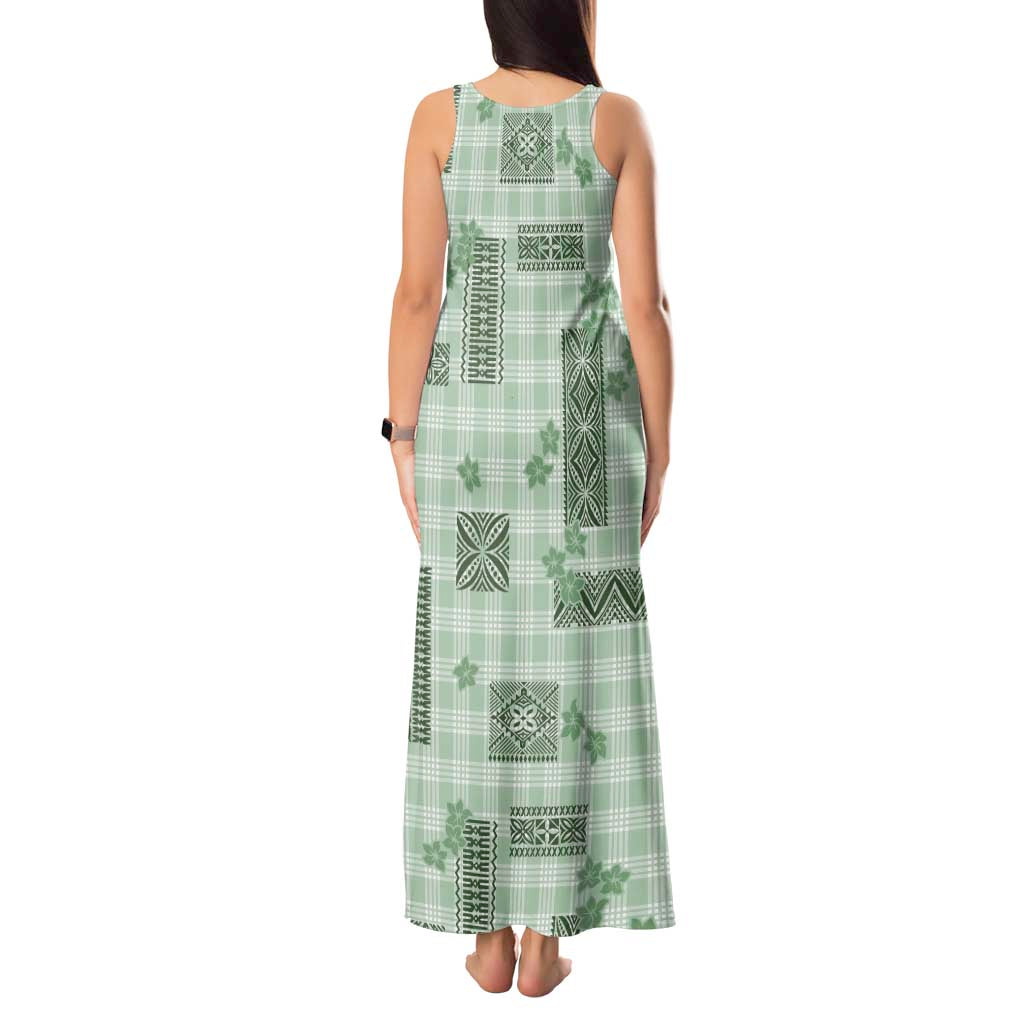 Hawaiian Quilt Tapa On Pastel Mint Palaka Motifs Tank Maxi Dress