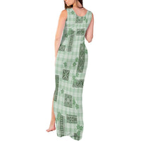 Hawaiian Quilt Tapa On Pastel Mint Palaka Motifs Tank Maxi Dress