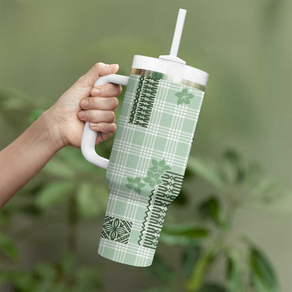 Hawaiian Quilt Tapa On Pastel Mint Palaka Motifs Tumbler With Handle