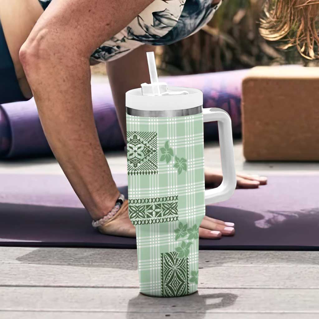 Hawaiian Quilt Tapa On Pastel Mint Palaka Motifs Tumbler With Handle