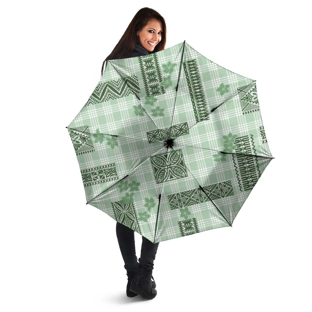Hawaiian Quilt Tapa On Pastel Mint Palaka Motifs Umbrella
